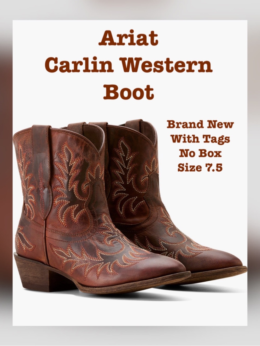 Ariat Carlin Western Leather Booties Dark Sierra Southwestern Cowboy Boots 7.5B